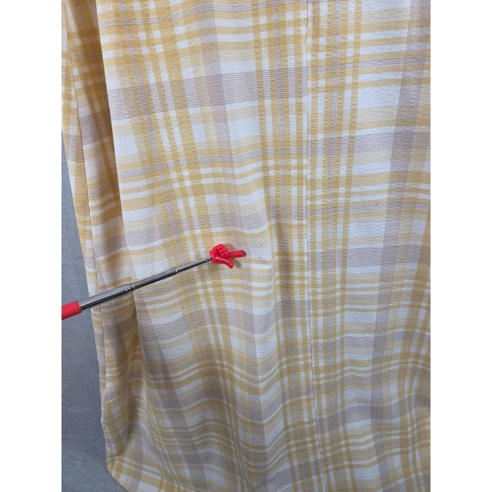 Ann‎ Taylor Yellow Plaid A-Line Square Neck Dress 16 Belted Cottagecore Peasant
